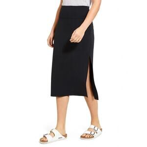 Athleta Oceana Black Knit Jersey Stretch Midi Skirt Women's Sz M Minimalist